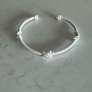 Twisted White Bracelet with Crystal Details